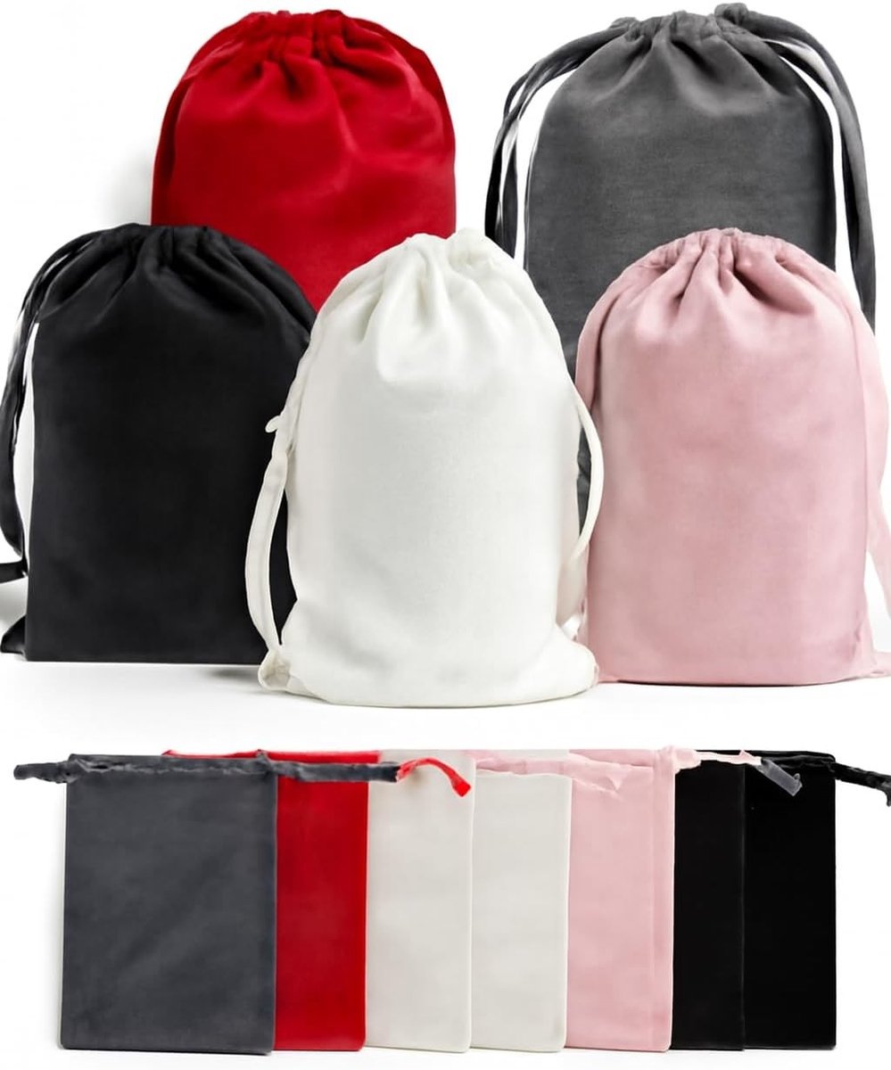 Set van 10 Fluwelen Zakjes 13 x 18 cm in 5 Kleuren met Trekkoord, Geschikt voor Sieraden, Trouwringen en Cadeaus