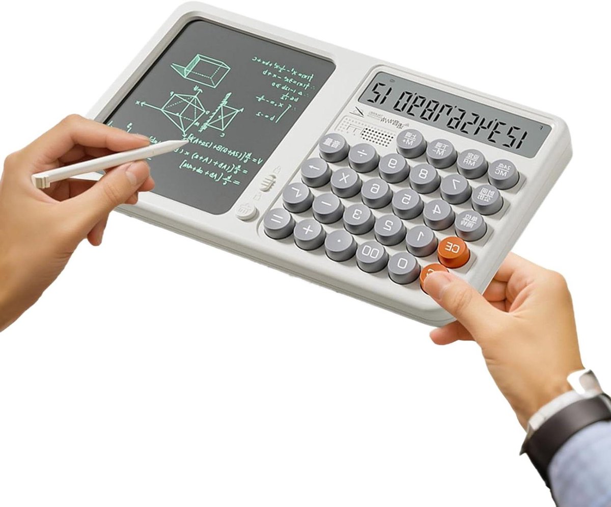 Rekenmachine Met Blok - Schrijfbord Rekenmachine - Dagelijks Gebruik - Groot Scherm - 15x26.3 cm - Wit