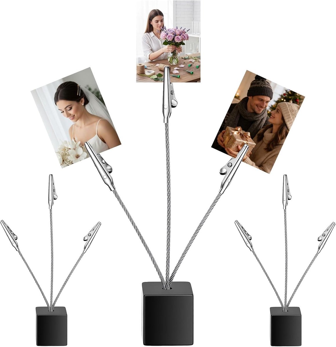 Fotohouders met Klemmen - Zwart - 2,5 x 2,5 x 2,5 cm - Houten Fotostandaard met Krokodillenklemmen - Voor Bruiloften en Kantoor