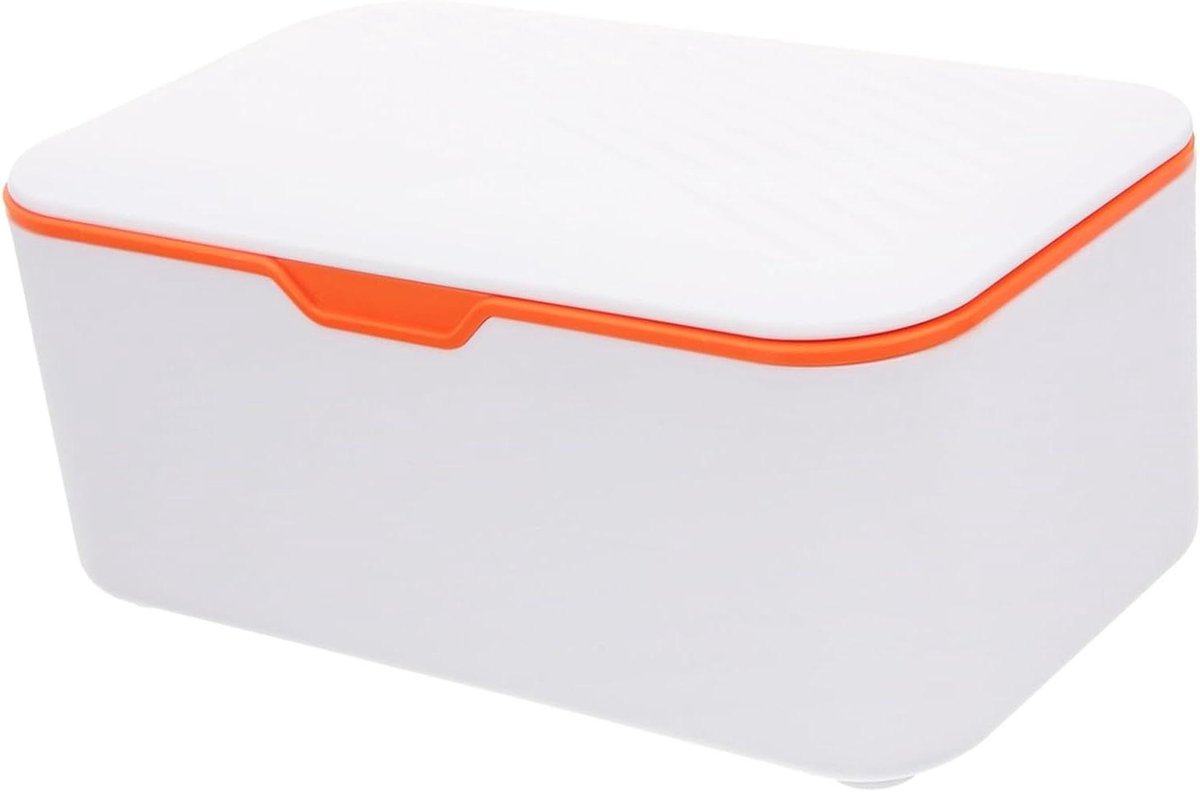 Babydoekjeshouder - Doekjesdoos Navulbaar - Babyverzorging - Voorkomt Uitdroging - 20 x 12 x 8.5 cm - Wit Oranje