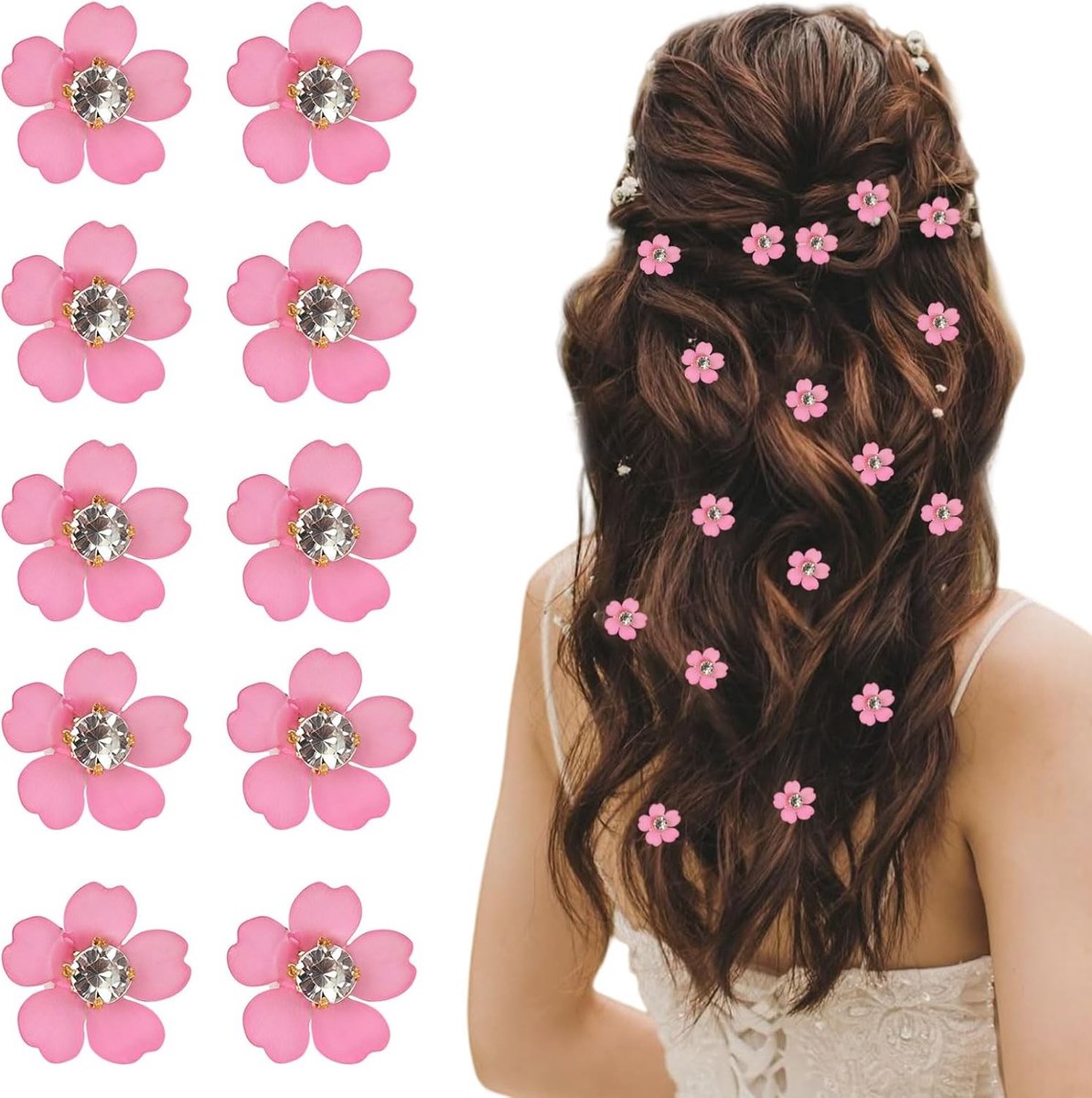 Mini Haar Clips 20 Pcs - Witte Bloem met Rhinestones - Elegante Haaraccessoires - Perfect voor Bruiloften - ShopVlot