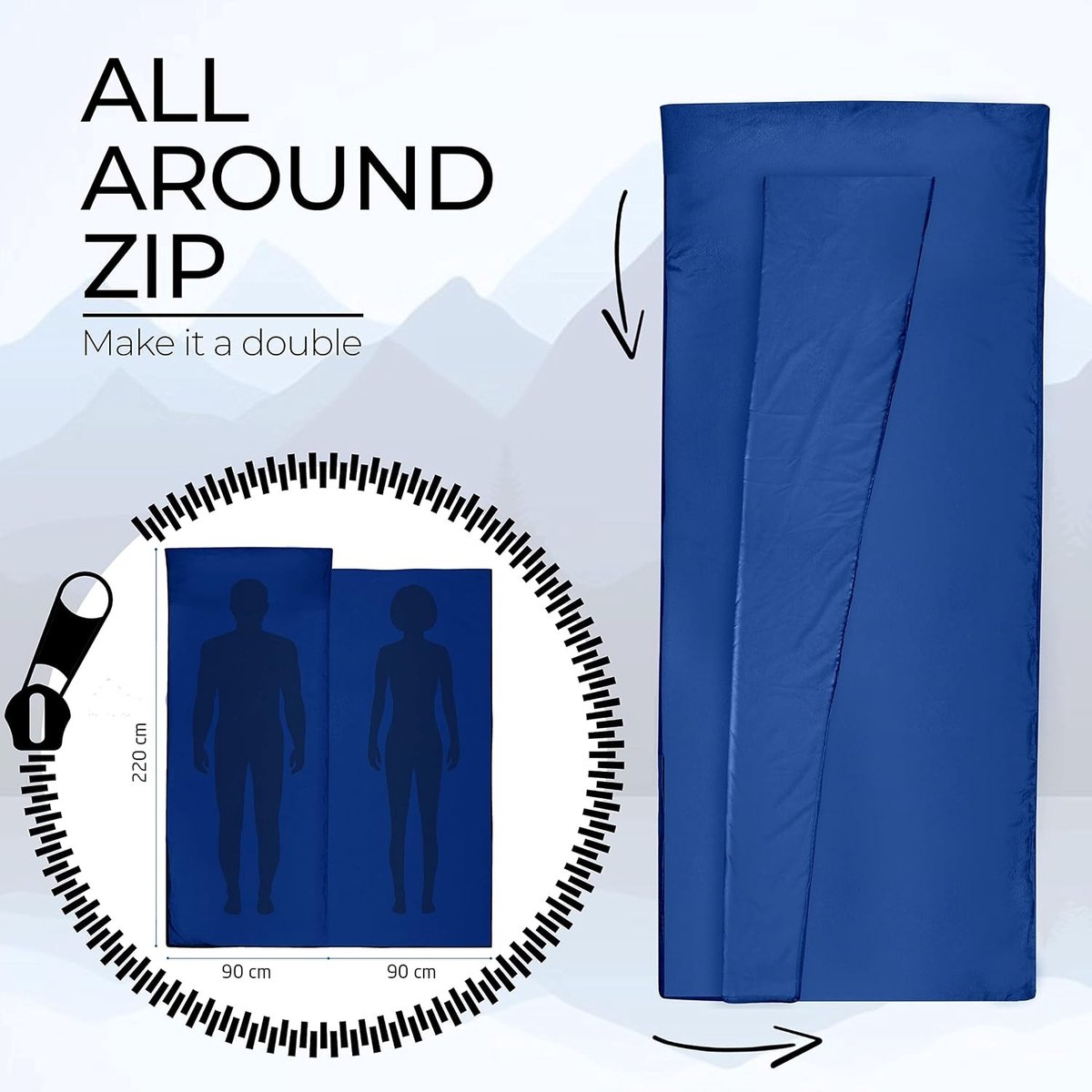 Slaapzak en Tweepersoons Lichtgewicht Reislaken - Blauw - XL - Comfortabel Microvezel - Voor Reis en Kamperen