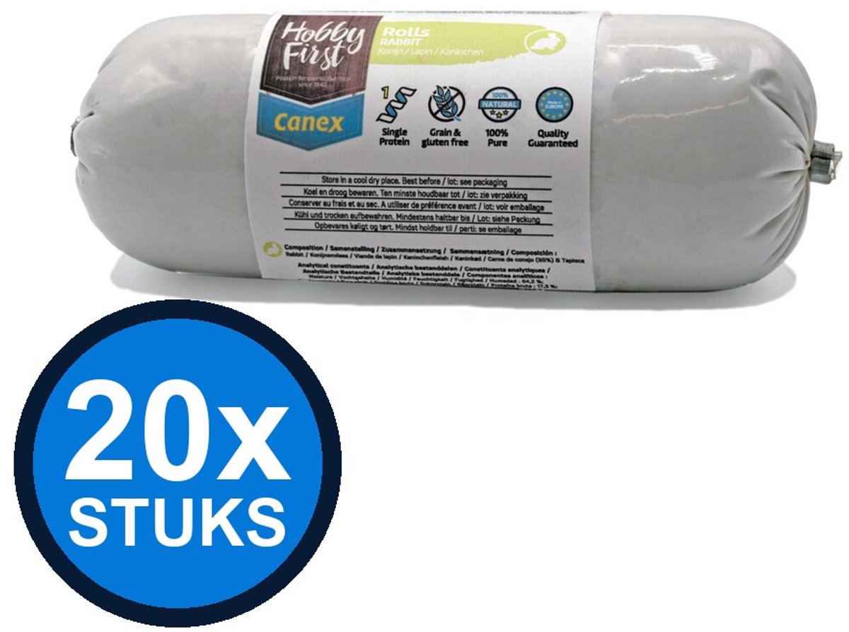 24x Hobby First Canex high protein roll rabbit 400gr