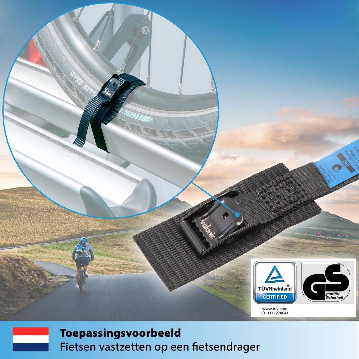 Snelbinders fiets - Zwart - 4 x 35 cm - Polyester korte spanbanden met klemslot - Voor het vastzetten van lading