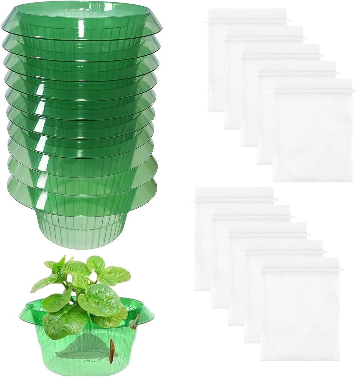 10 Stuks Versterkte Plantbescherming voor Groentebed met Beschermnet, Chemievrije Slakkenbescherming voor Salade, Kool en Planten, Herbruikbare Barrière