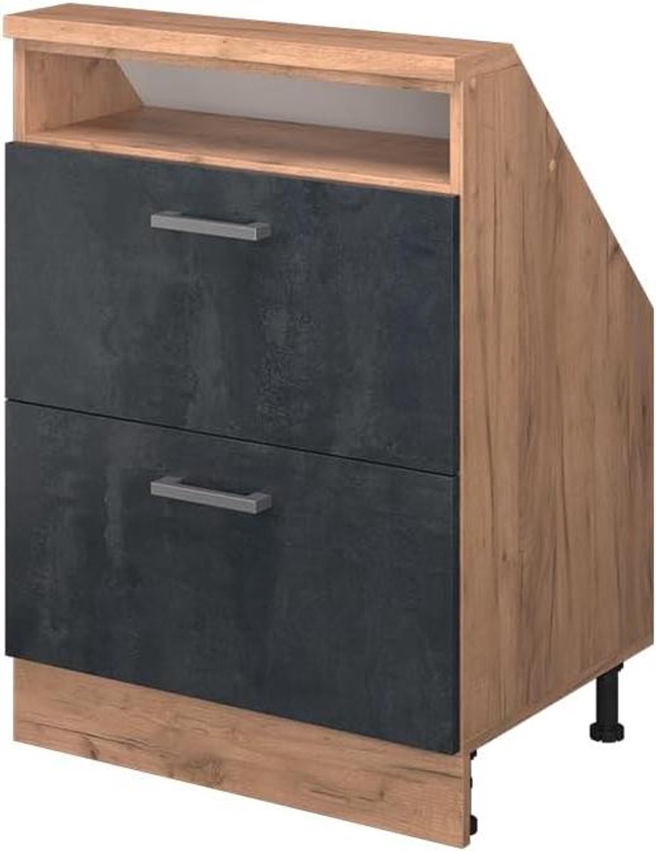 Keukenkast Schuine Wand - Opbergkast Hoek - Keuken Organiseren - Speciaal Ontworpen - 60 cm breed - Zwart Beton
