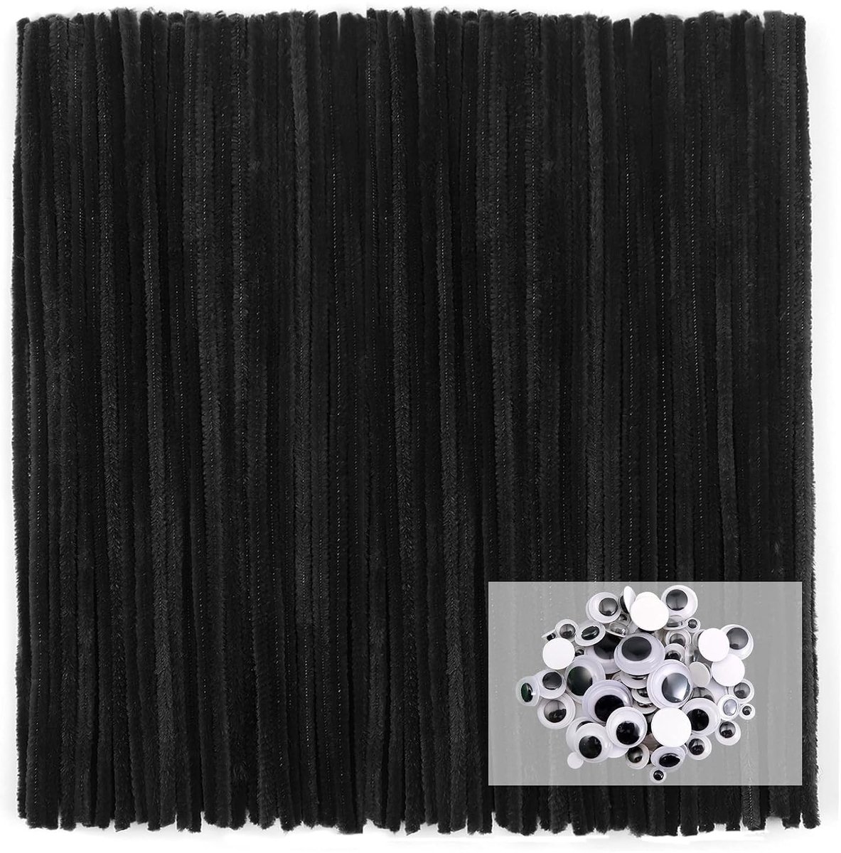 300 Stuks Chenille Pijpenragers 30 cm x 6 mm voor Creatieve Projecten met Wobbelogen en Zelfklevend voor DIY Knutselen