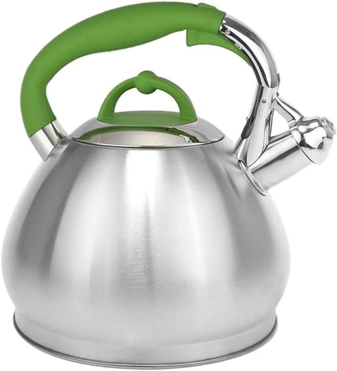 Waterkoker Roestvrijstaal - Theepot Fluitketel - Water Koken - Veiligheidsfluitje - 3.4L Inhoud - Groen