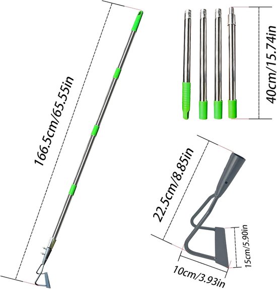 Tuin Schraper - Onkruid Schoffel - Efficiënt Tuinieren - Roestvrij Staal - 170 cm Lengte - Zilverkleurig van Merkloos	 — afbeelding 4