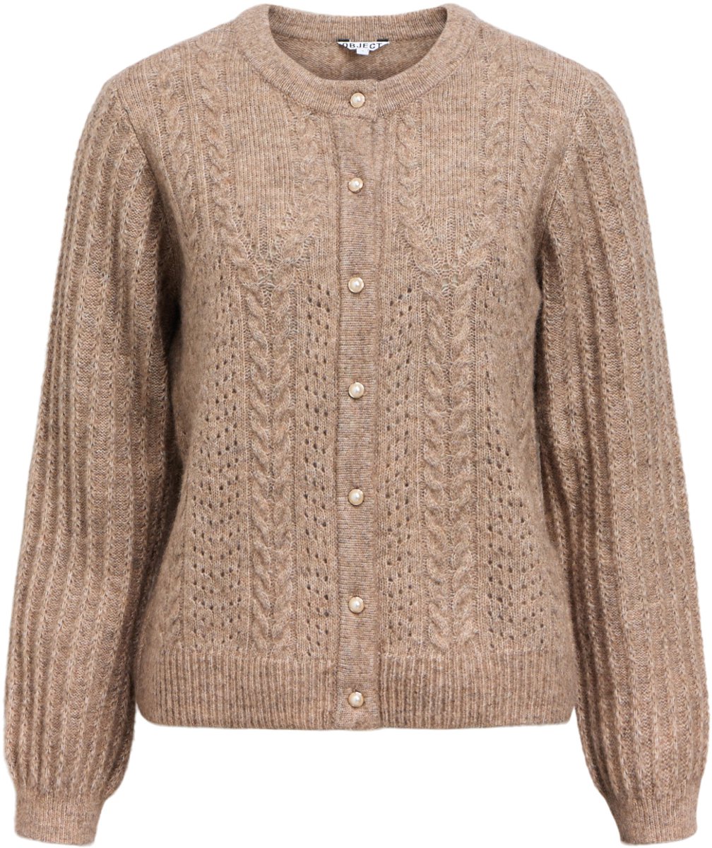 Object Vest Objflora Re Ls Knit Button Cardigan 23046884 Desert Taupe/melange Dames Maat - XS
