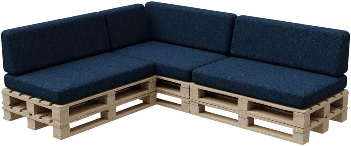 Palletkussens Set - Tuinkussens Bankkussens - Comfortabel Zitten - Vuilafstotend - 120x80 + 120x35 cm - Donkerblauw