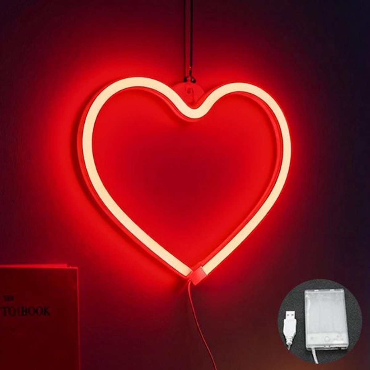 Neonbord Rood Hart - Wanddecoratie - LED Neonlicht - USB/Batterij - 2 Stuks - Afmetingen 21 x 20 cm