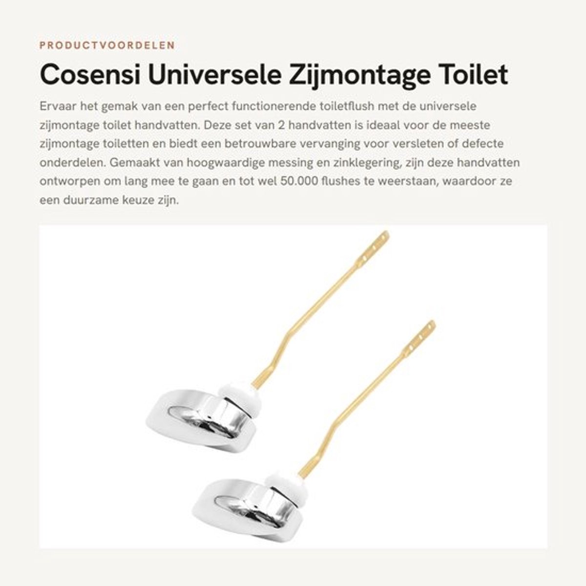 Toilet Handvat Duurzaam - Universele Zijmontage - Vervangingshandvat - Zinklegering/Messing - Chrome Afwerking - 50.000 Flush Test - Toilethendel