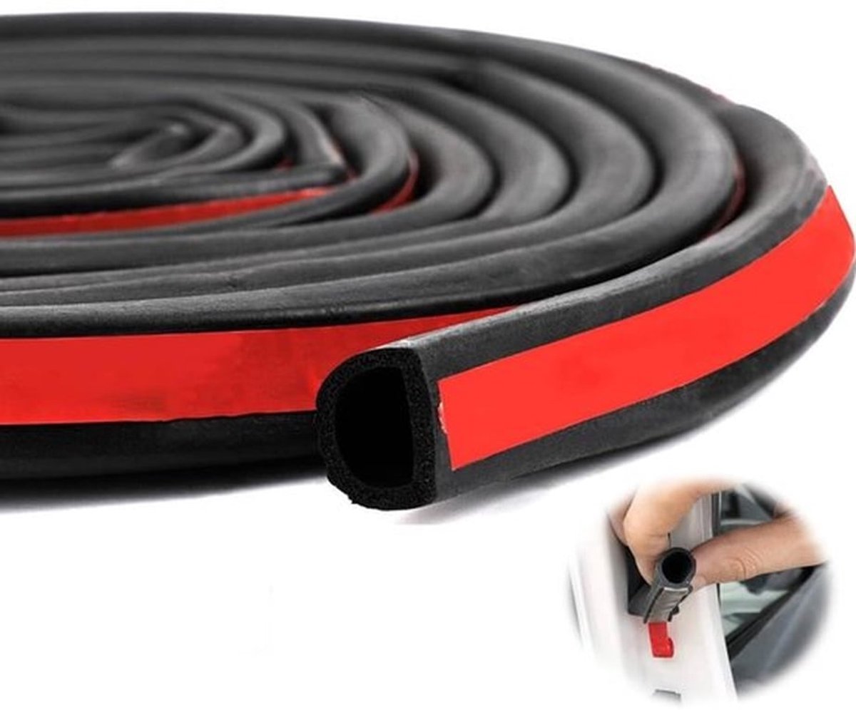 Afdichting - Rubber Deurbescherming - Geluidsisolatie - Zwart - Zelfklevend - D-vormige Tochtstrip 4m - Geschikt voor Vrachtwagens en Auto's