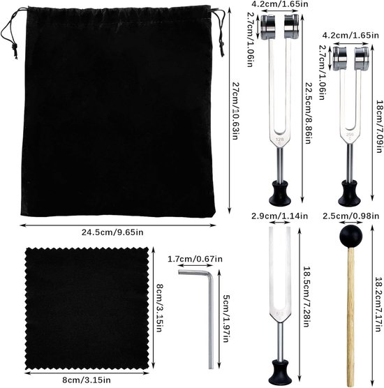 Set van 4 Stemvorken (128, 256, 512 Hz) met Hamer voor Therapie en Ontspanning — afbeelding 3
