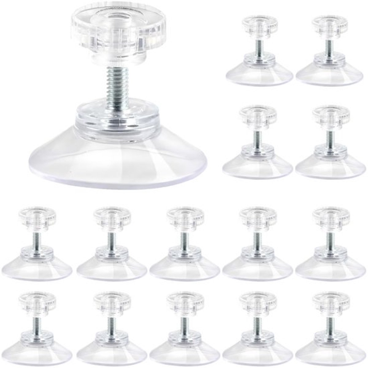 Zuignappen Extra Sterk - 15 Stuks - 40 mm - PVC - Schroefdraad/Kartelmoer - Transparant - Voor Glad Oppervlak - Zuignaphaken