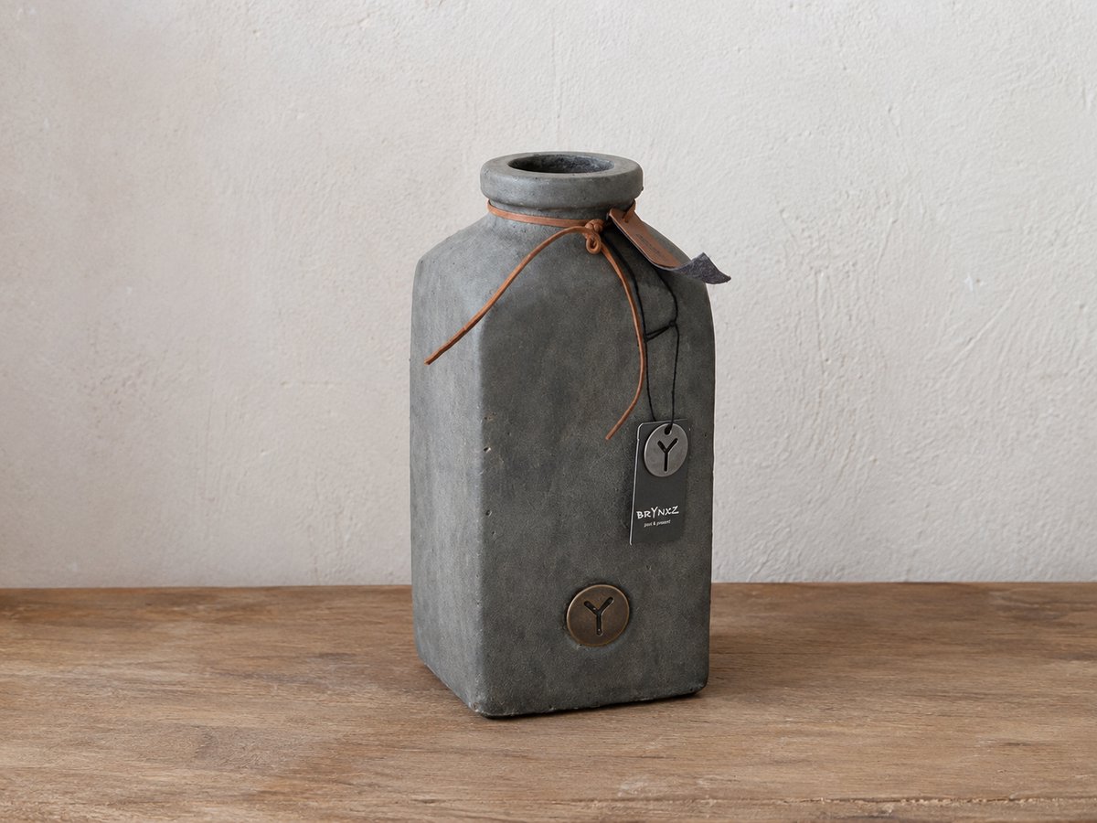 BRYNXZ Bottle Square Leather Rope Majestic Vintage S Decoratiefles Grijs H24 cm