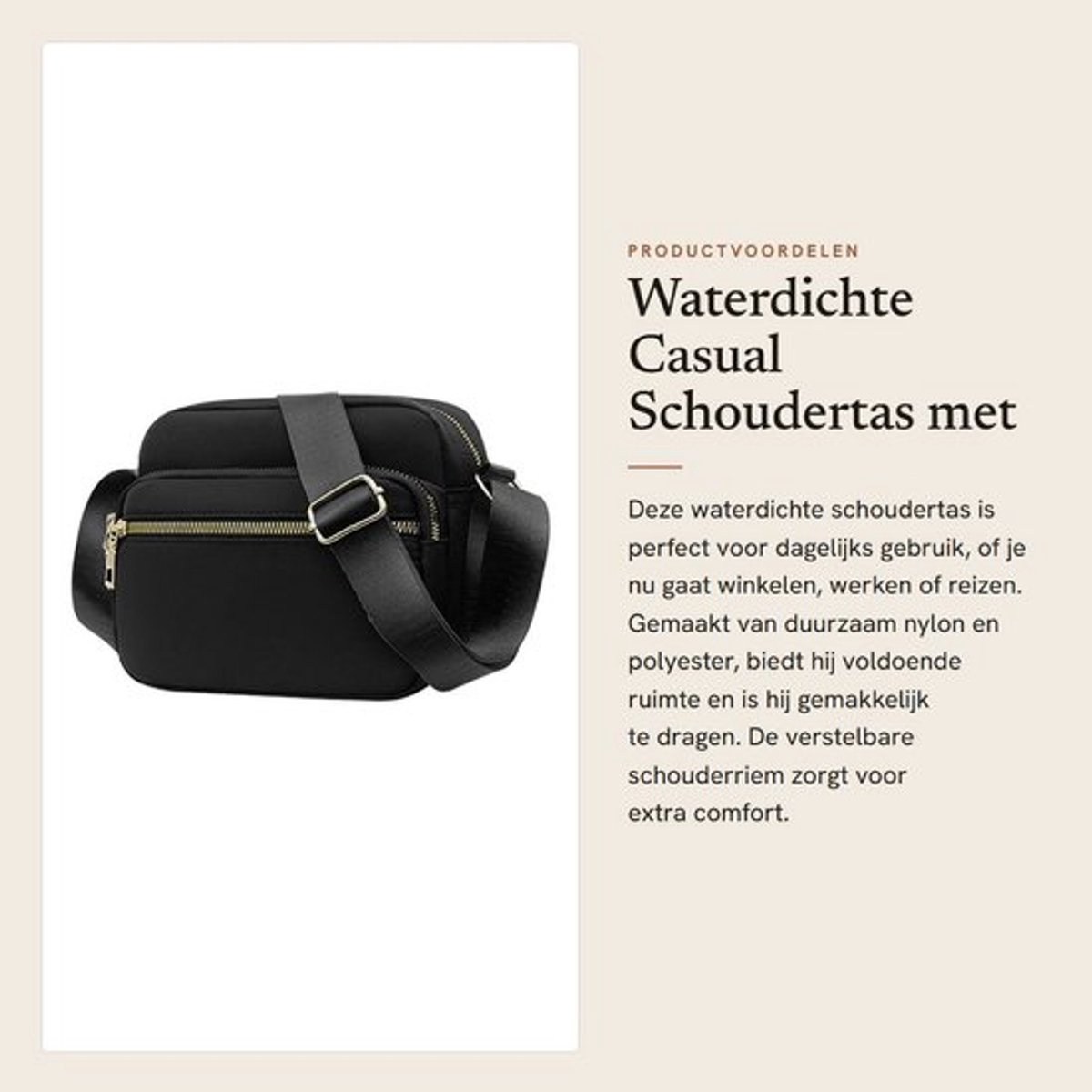 Schoudertas Waterdicht - Casual Nylon - Verstelbare Schouderriem - Grote Capaciteit - Meerdere Zakken - 20 x 16 x 7 cm - Handtas