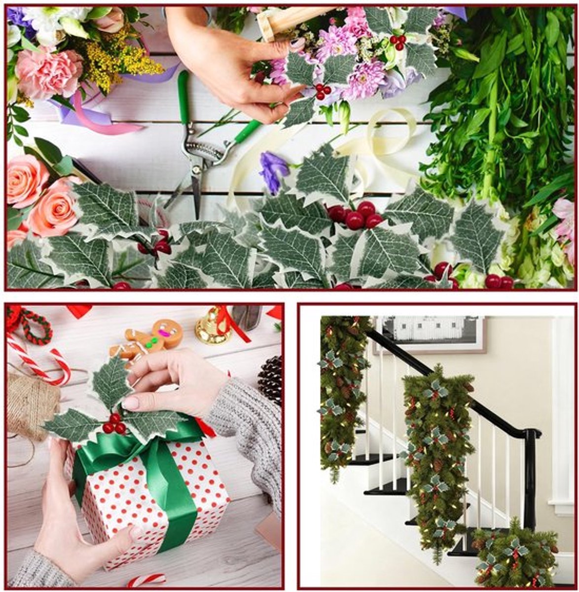 Kersthulst 36 Stuks - Kunstmatige Bessen - Groene Bladeren - Nep-Winterbessenvruchten - Handwerk - Voor Kerstkrans Maken - Kerstdecoratie – foto 2