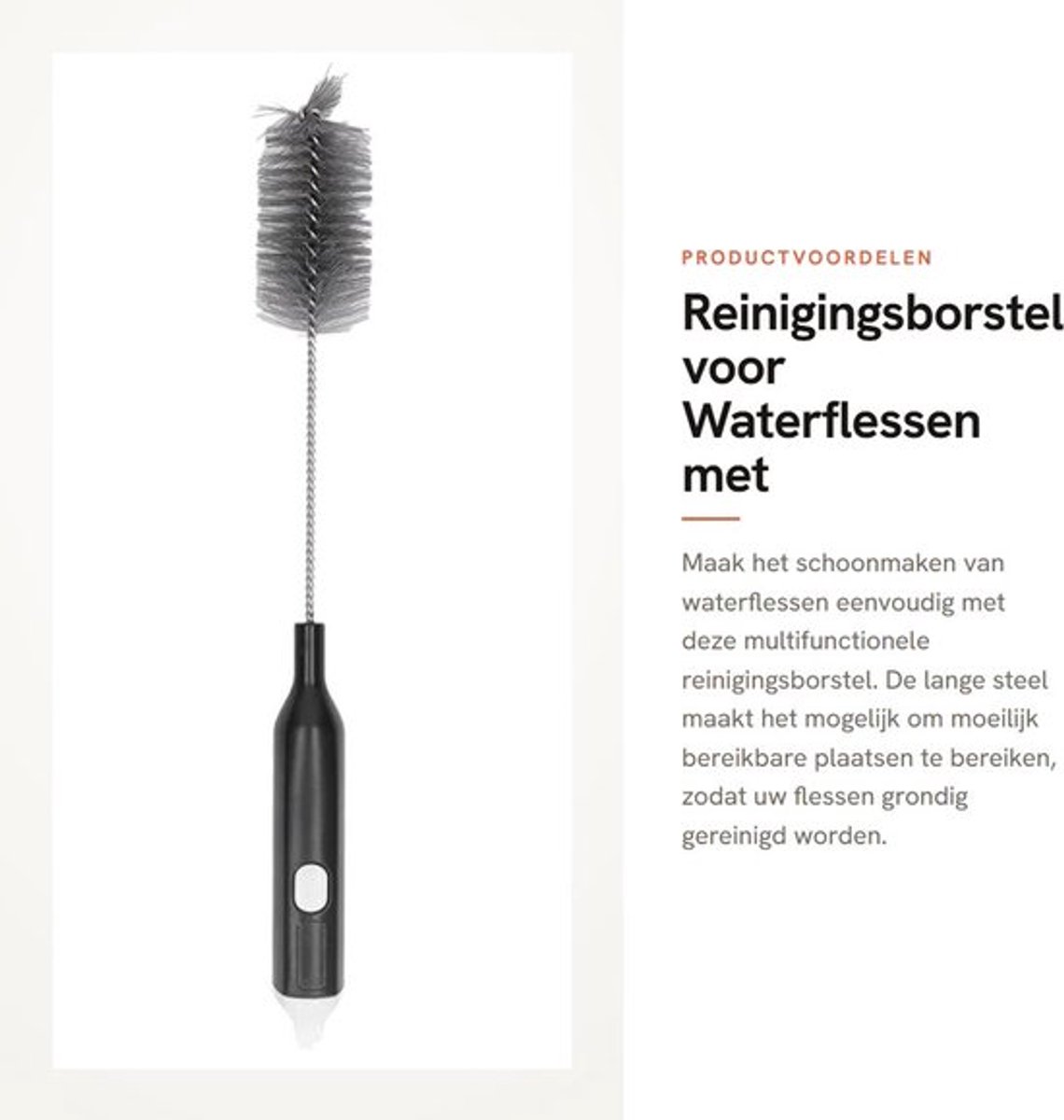Reinigingsborstel Multifunctioneel - Flessenborstel - Lange Steel - Zachte Haren - Duurzaam - Voor Waterflessen