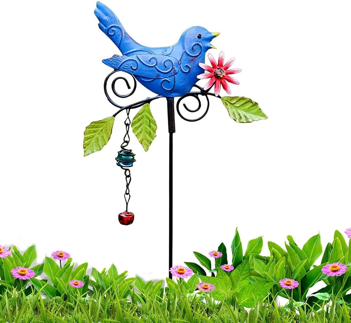 Tuin Decoratie Paal - Decoratieve Tuinsteker - Bloembed Verfraaien - Vogelvorm - 24x14 cm - Blauw