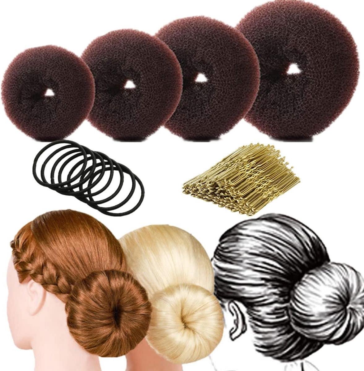 Haar Donut Set - Knotmaker Haar - Haar Opsteken - Inclusief U-Vorm Spelden - 4 Stuks - Koffie