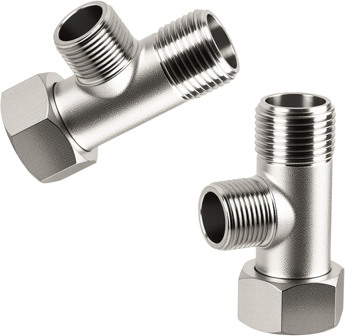 Tee Waterverbinding 3/8 Inch - 2 Stuks, Koper Nikkel Geplateerd, 14mm Zijdraden voor Thuis, Badkamer, Keuken en Wasmachine