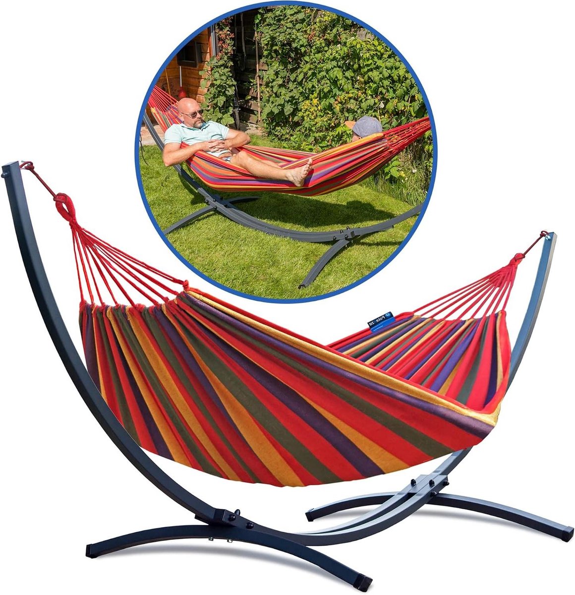 Dubbele Hangmat - Relax Set - Buiten Ontspannen - Stabiel Stalen Frame - Tot 220 kg - Rood