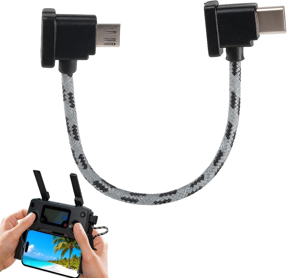 USB C Remote Control Kabel 15cm voor Drone Accessoires, Compatibel met DJI Mini SE, Mavic Mini en Mavic 2 Pro - Nylon Gevlochten Micro USB Kabel