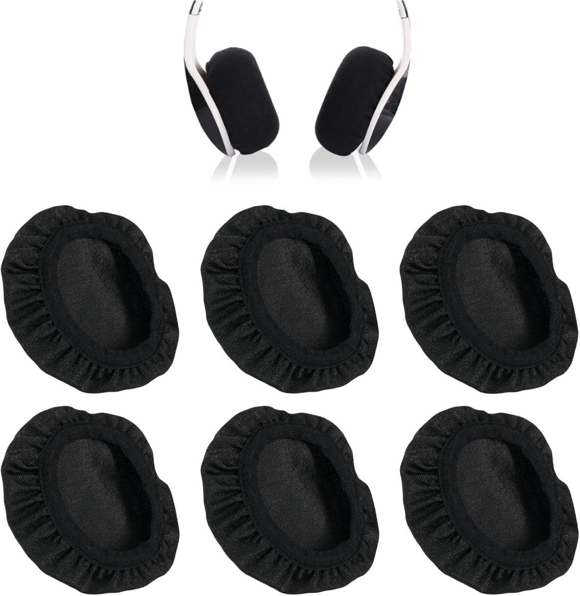 Zwarte Hoofdtelefoon Oorkussens - 6 Stuks, Rekbaar, Wasbaar, Ademend en Zacht Polyester Bescherming voor Oorkussens van 6 tot 7,5 cm