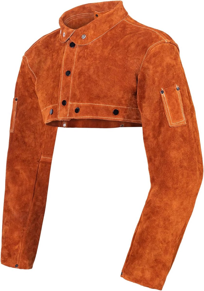 Leather Welding Cape Sleeve - Heat Resistant Flame Resistant Arm Protection - Adjustable Collar Cuffs for Women and Men - ShopVlot