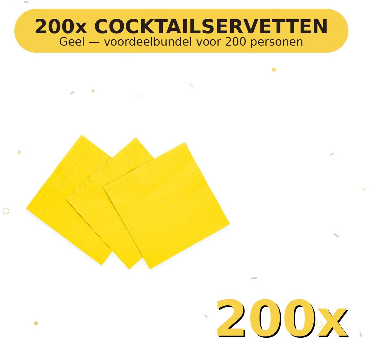 Cocktail servetten 24x24cm FSC Geel - Voordeelverpakking 200 Stuks voor tot 200 Personen - Feestartikelen
