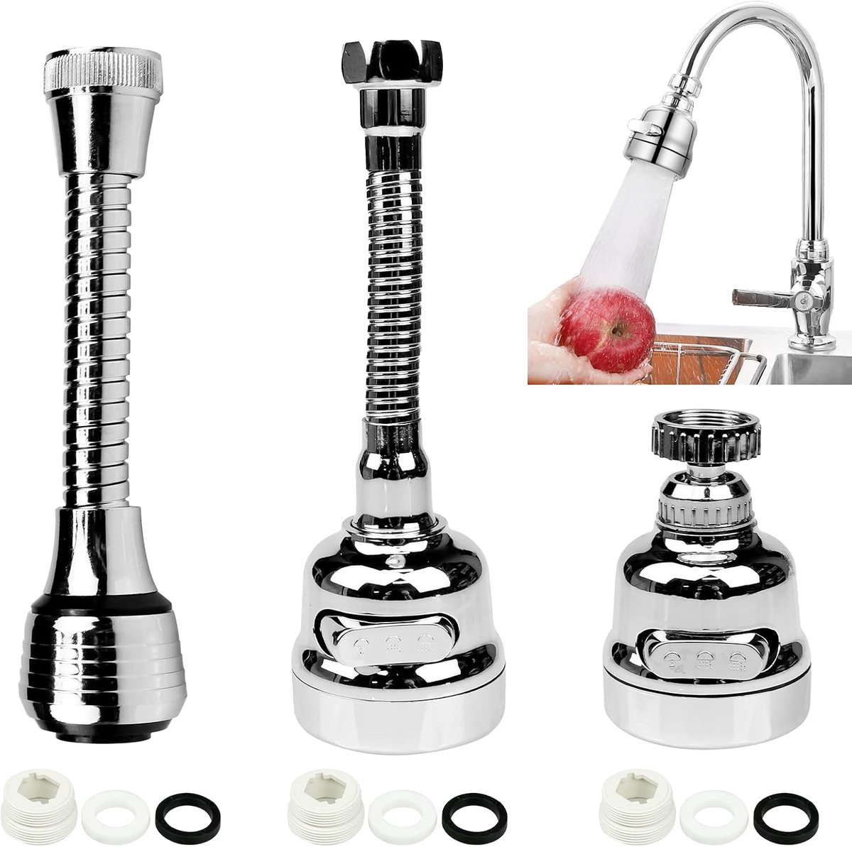 3 Modes Tap Attachment, Rotatable, 360° Rotating Spray Head with 3 Adjustable Jet Regulator, Water Aerator Shower - ShopVlot