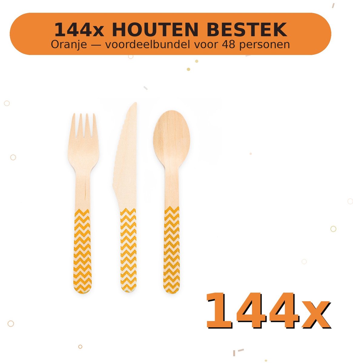 Houten bestek FSC Oranje - Voordeelverpakking 144 Stuks voor tot 48 Personen - Feestartikelen