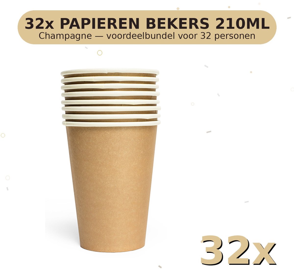 Bekers 210ml FSC Champagne - Voordeelverpakking 32 Stuks voor tot 32 Personen - Feestartikelen