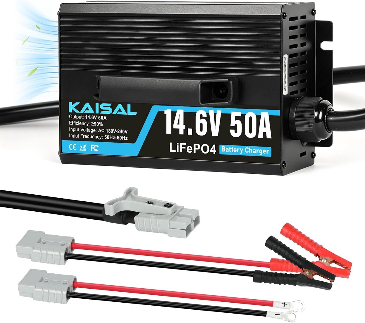 KAISAL 12V 50A Lithium Battery Charger, 14.6V LiFePO4 Charger - ShopVlot