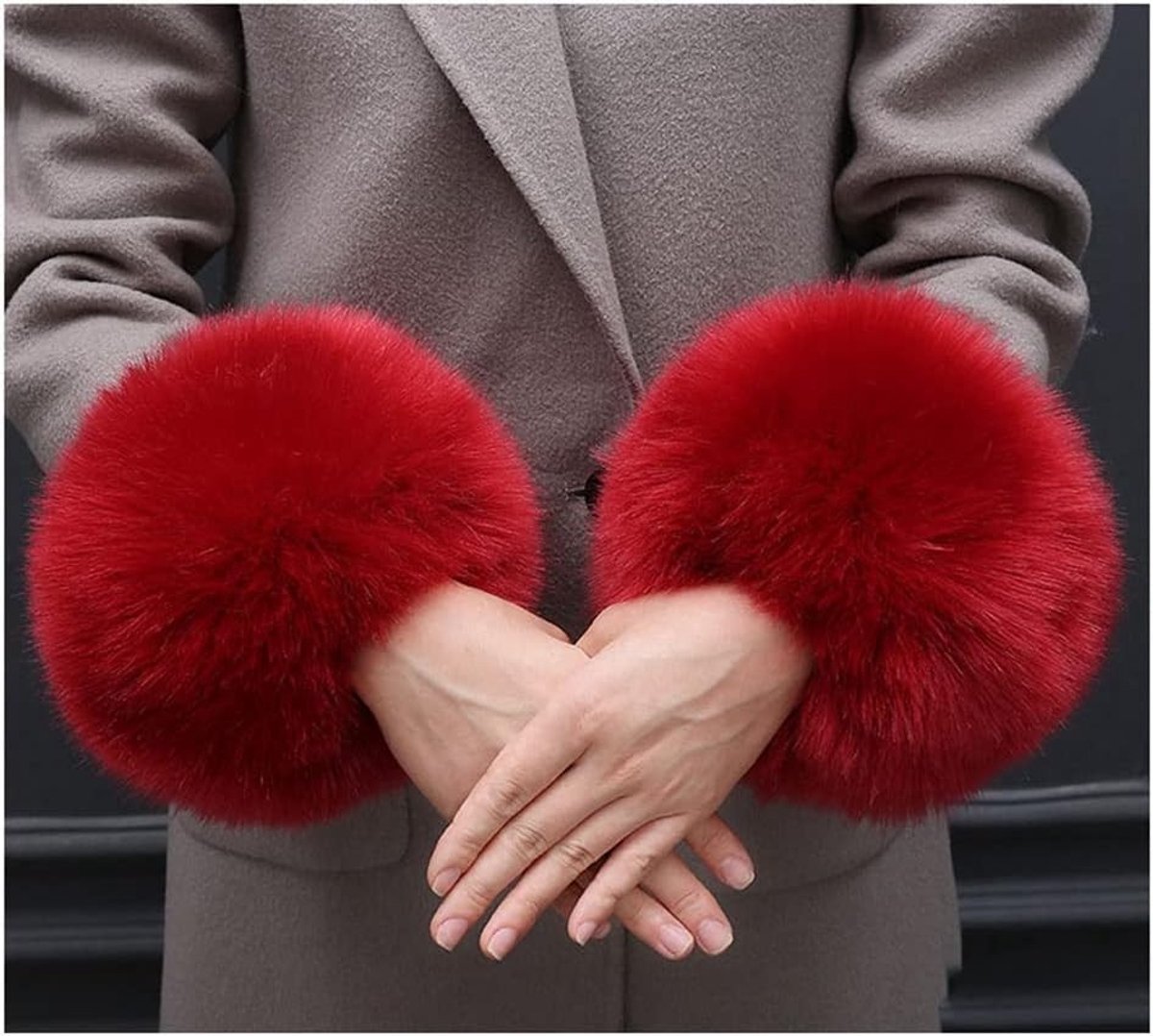 Faux Fur Polswarmer met Bont, Winter Handwarmers voor Dames, Pluche Warmte voor Koude Dagen, Rood Wijnkleur