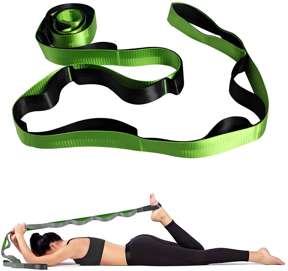 Yoga-stretchband met 12 lussen - elastisch materiaal - veelzijdig gebruik - ideale ondersteuning voor pilates - ShopVlot