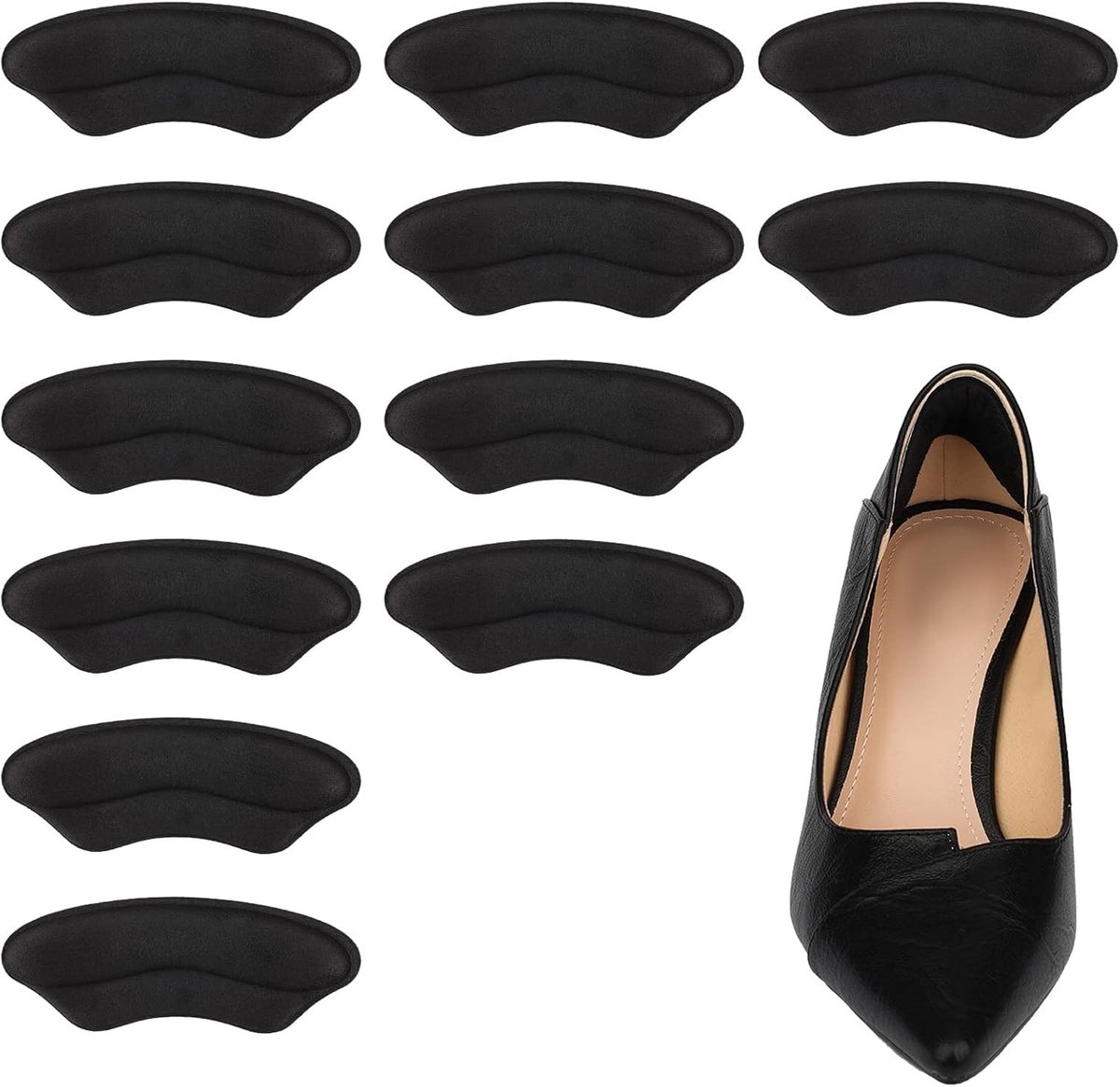 6 Paar Zelfklevende Hielgrips voor Te Grote Schoenen, Hielpads voor Sneakers en Hakken, Comfort en Stabiliteit voor Mannen en Vrouwen (Zwart)