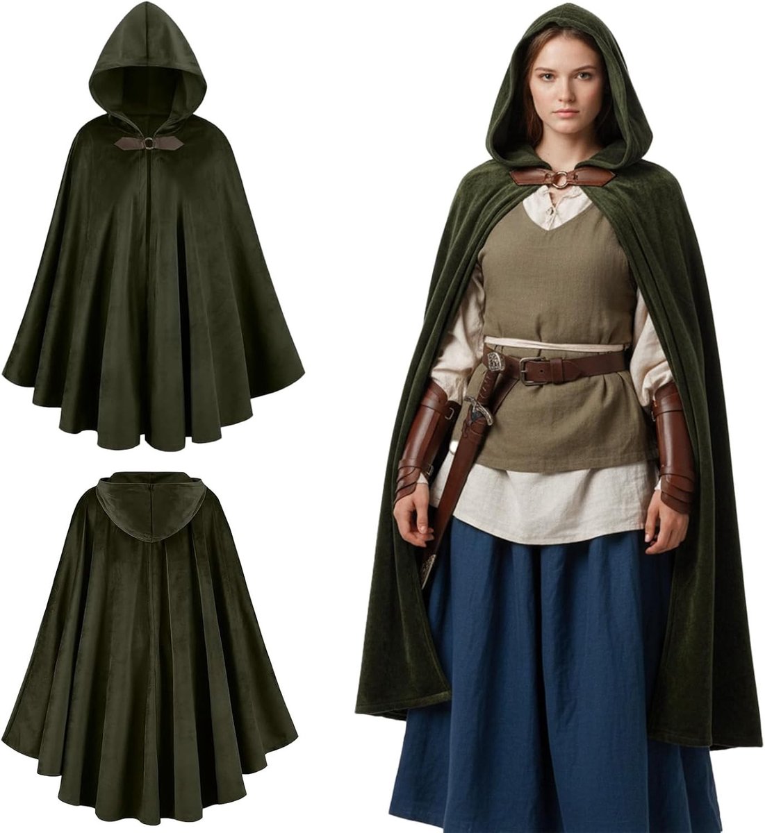 Renaissance Cape voor Dames met Kap - Lange Mantel voor Carnaval, Halloween en Cosplay (Vampier, Heks, Viking)