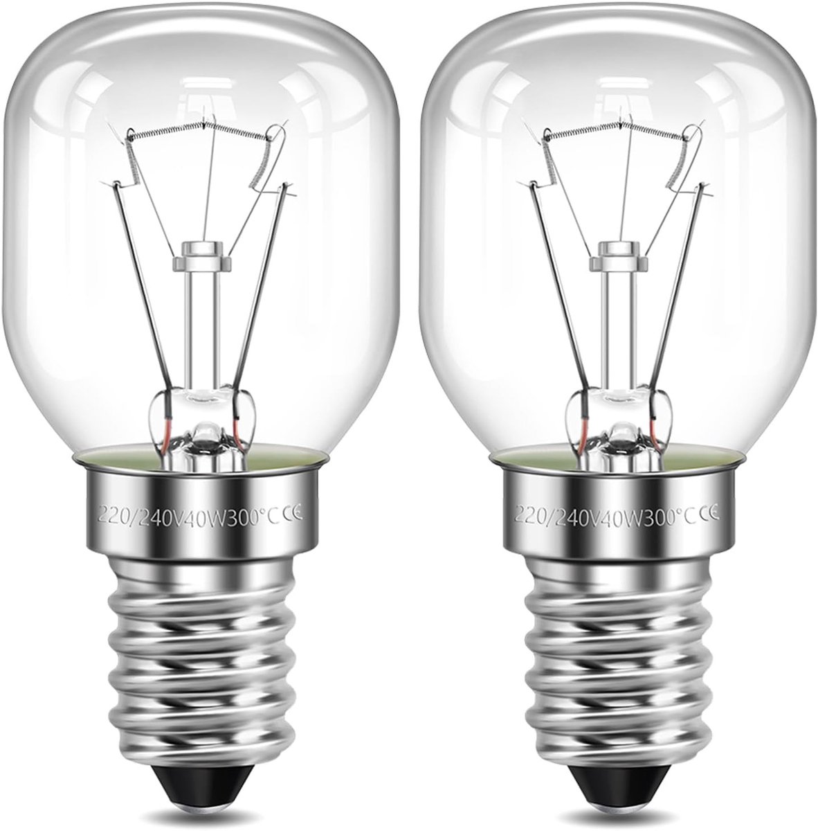 Ovenlamp E14 Dimmable 300° Warm Wit 2700K voor Magnetron en Oven - Set van 2, Diameter 29 x 59 mm