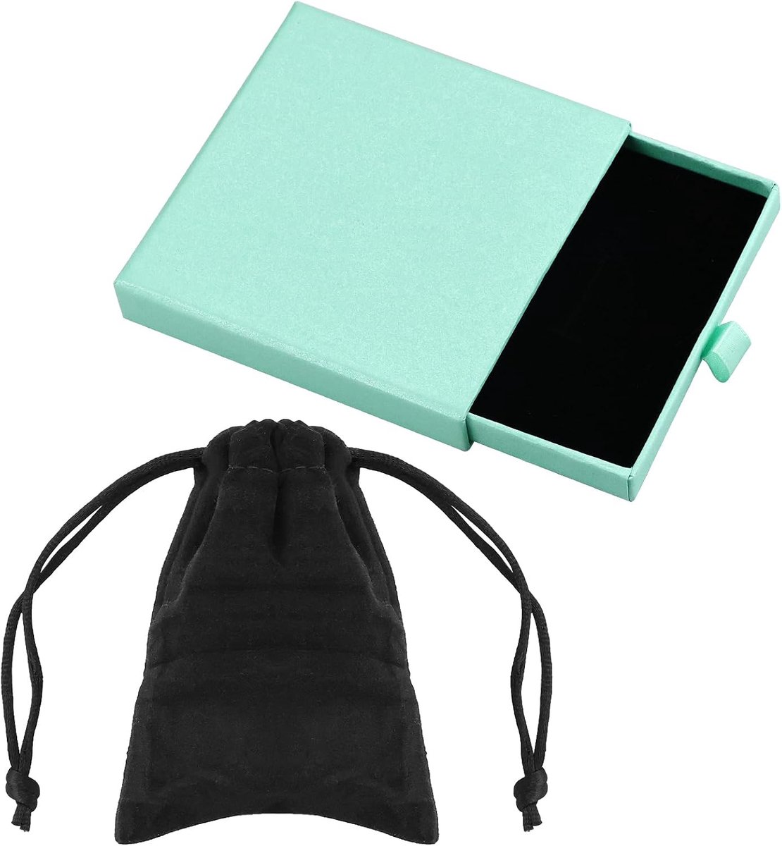 Sieraden doos 9x9x1.8cm - blauwe kleur - met flanellen zak - compacte organizer voor sieraden - ShopVlot