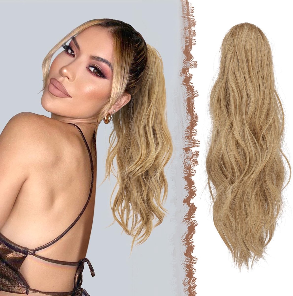 Wavy Claw Ponytail Extension - Clip-in Haarverlenging met Vlecht voor Dames - 50cm Blonden en Asblonde Mix van Synthetisch Haar