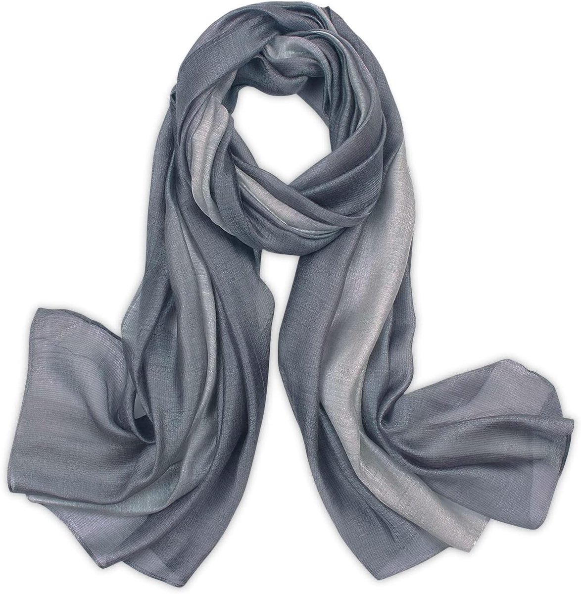 Elegante Zijde Sjaal voor Dames met Gradient Kleur en Stiksel, Lichtgewicht en Zacht, Perfect als Zonnebescherming voor Elk Seizoen, Donkergrijs + Lichtgrijs