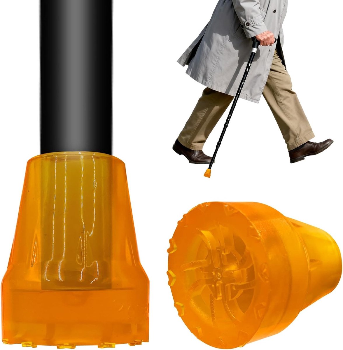 Stabiele en Slijtvaste 22mm Wandstokpunten, Set van 2, Antislip, Duurzaam TPE Materiaal (Oranje)