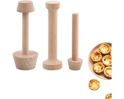 Set van 3 Cake Stempels en Tamper - Dubbelzijdige Houten Masher voor Taartdeeg, Mini Eieren en Cheesecakes