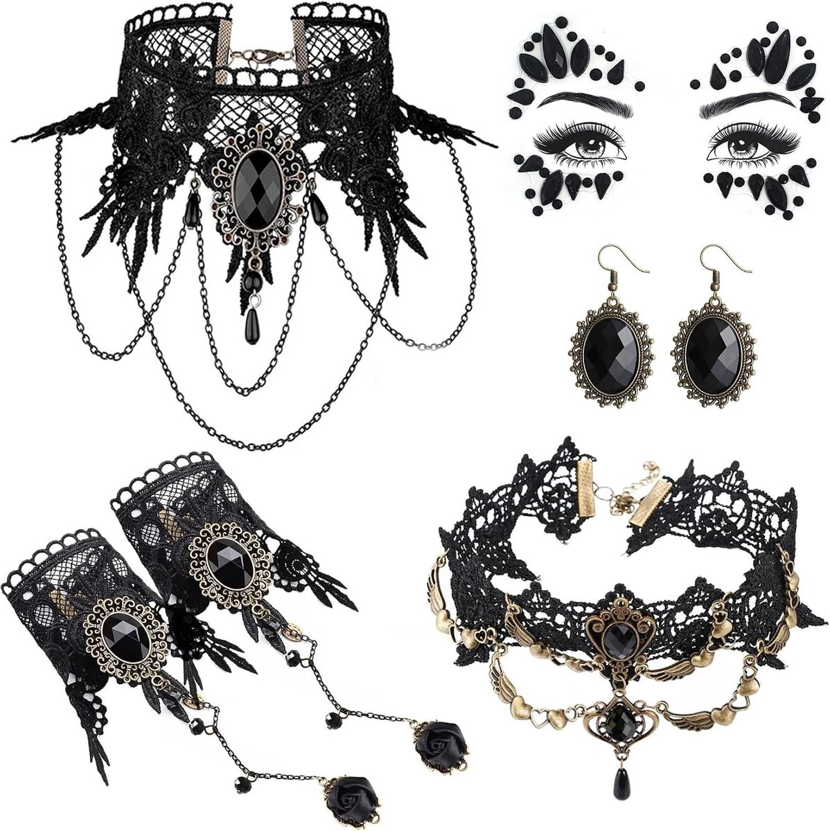 Gothic Halloween Ketting en Armbanden, Vampier Accessoires voor Vrouwen, Choker Set voor Kostuum en Feestjes
