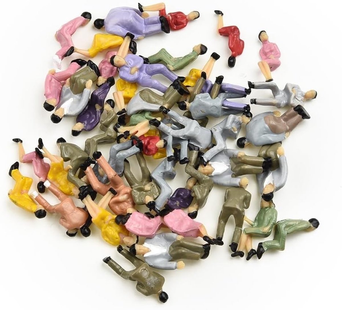 50 Stuks Figuren voor Miniatuur Scènes, 1:50 Schaal Model Treinen, Zittende Mensen en Architectonische Decoratie
