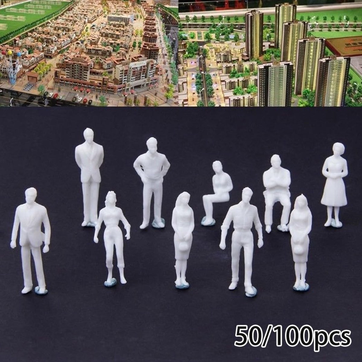 Miniatuur Witte Figuren voor Modelbouwers - 1:75 Schaal, 50/100 Stuks, Perfect voor Diorama's en Verzamelen