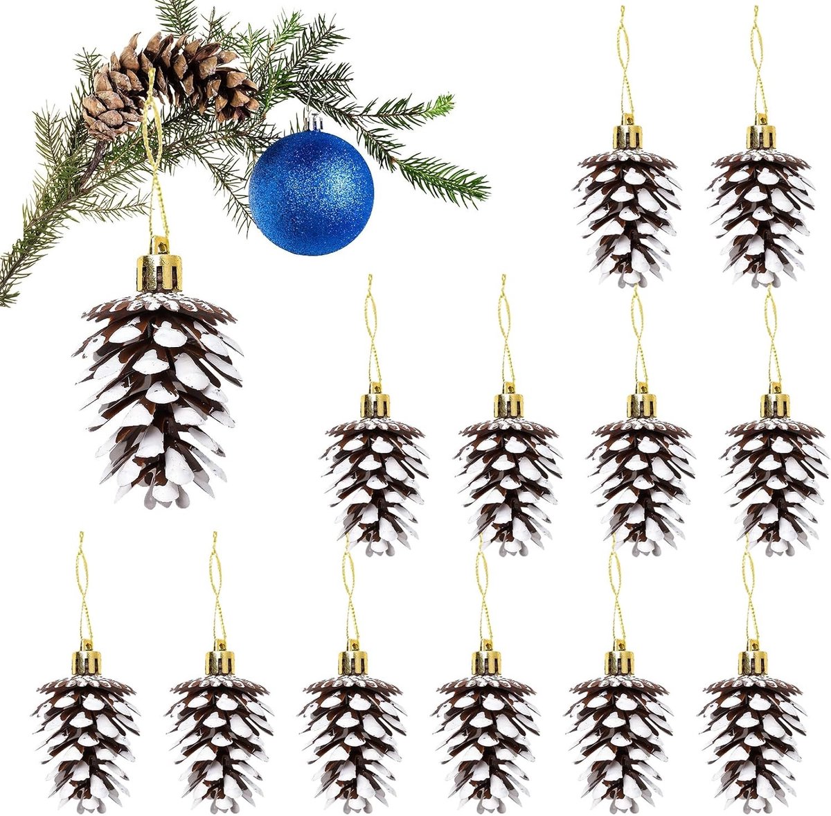 Kerstboomdecoratie met dennenappels, 12 stuks, voor een feestelijke uitstraling en sfeervolle versiering